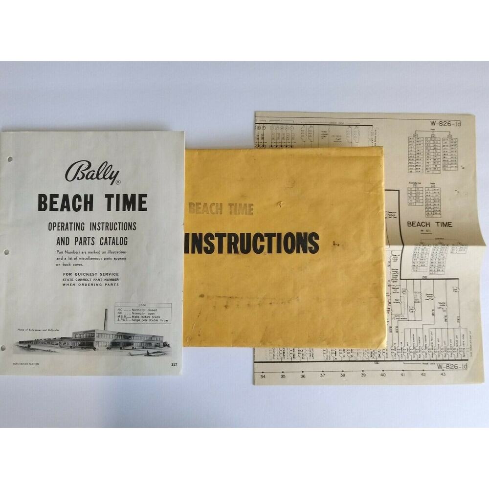 Beach Time Pinball MANUAL + Schematic 1958 Original Bingo Game Machine Bally